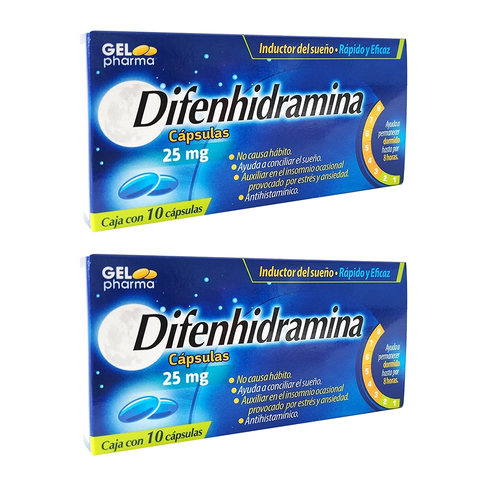 637902109724 1 difenhidramina 25 mg dos cajas con 10 caps c/u difenhidramina 25 mg cápsula 20 cápsula(s)