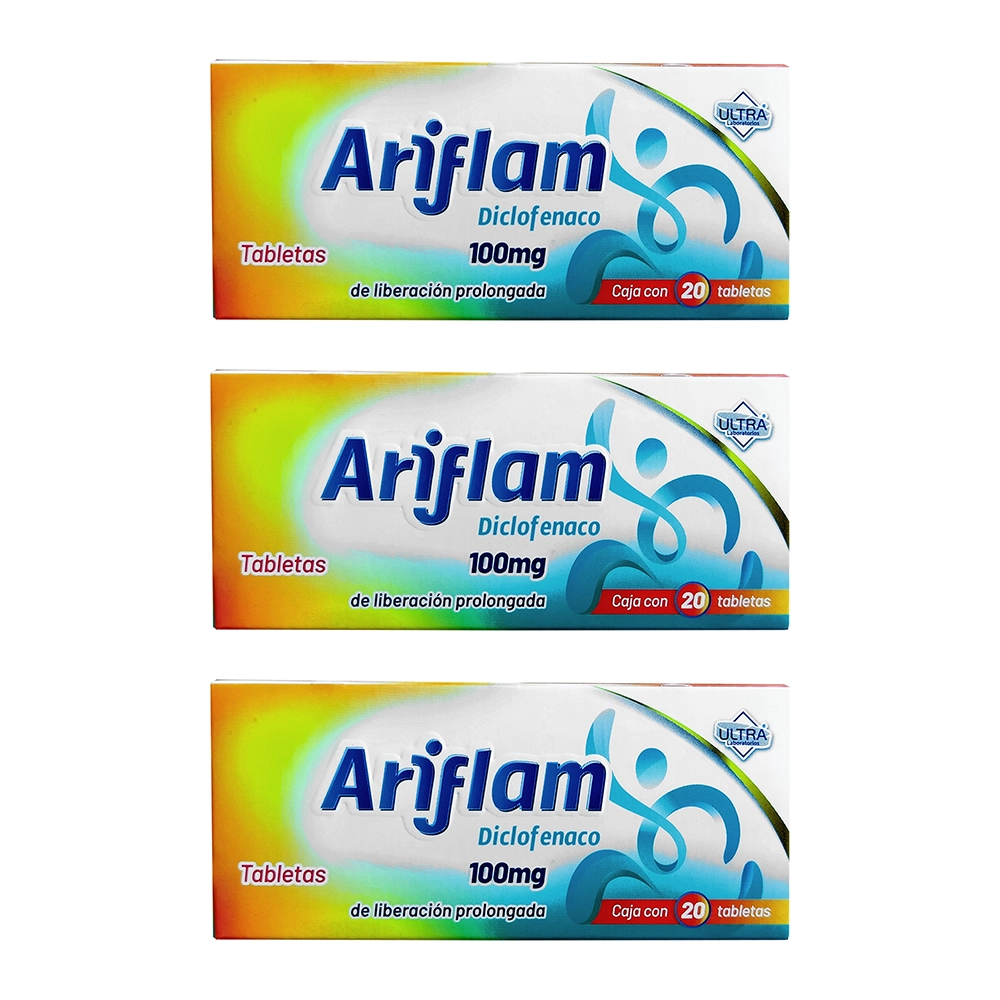 637902748732 1 ariflam 100 mg tres cajas con 20 grag c/u diclofenaco 100 mg gragea 60 grageas