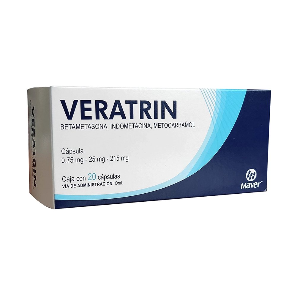 7502009746420 1 veratrin betametasona - indometacina - metocarbamol 0.75 / 25 / 215 mg cápsula 20 cápsula(s)